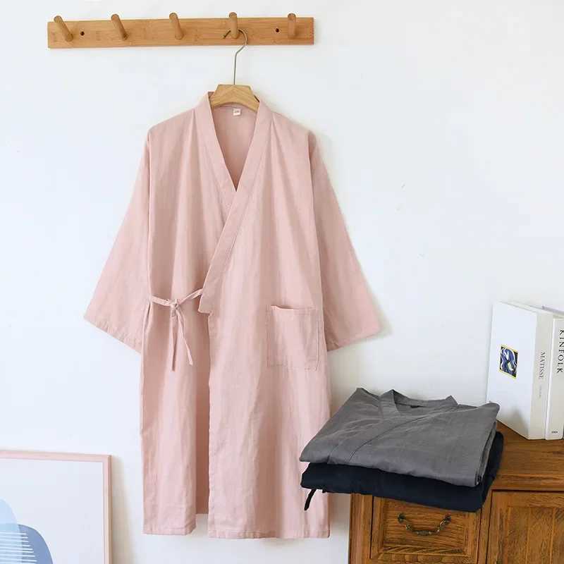 2025 Spring and Autumn New Japanese Kimono Robe Couples 100 Cotton Bathrobe Mens and Womens Kimono Loose Sweat Steamed Robe C251124-image-1085913716