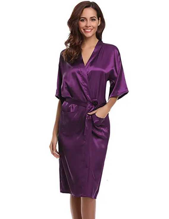 PURPLE Womens Robe Hot Sale Faux Silk Kimono Bath Gown Female Sexy Bathrobe Nightgown Mujer Pijama Size S M L XL XXL XXXL Zh02A C251124-image-1085913355