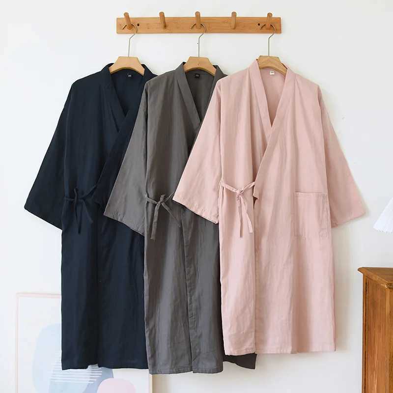 Cotton Gauze Bathrobes for Men and Women Spring / Summer Japanese Kimono Mujer Loose Comfortable Robes Solid Mid-length Yukata C251124-image-1085912941