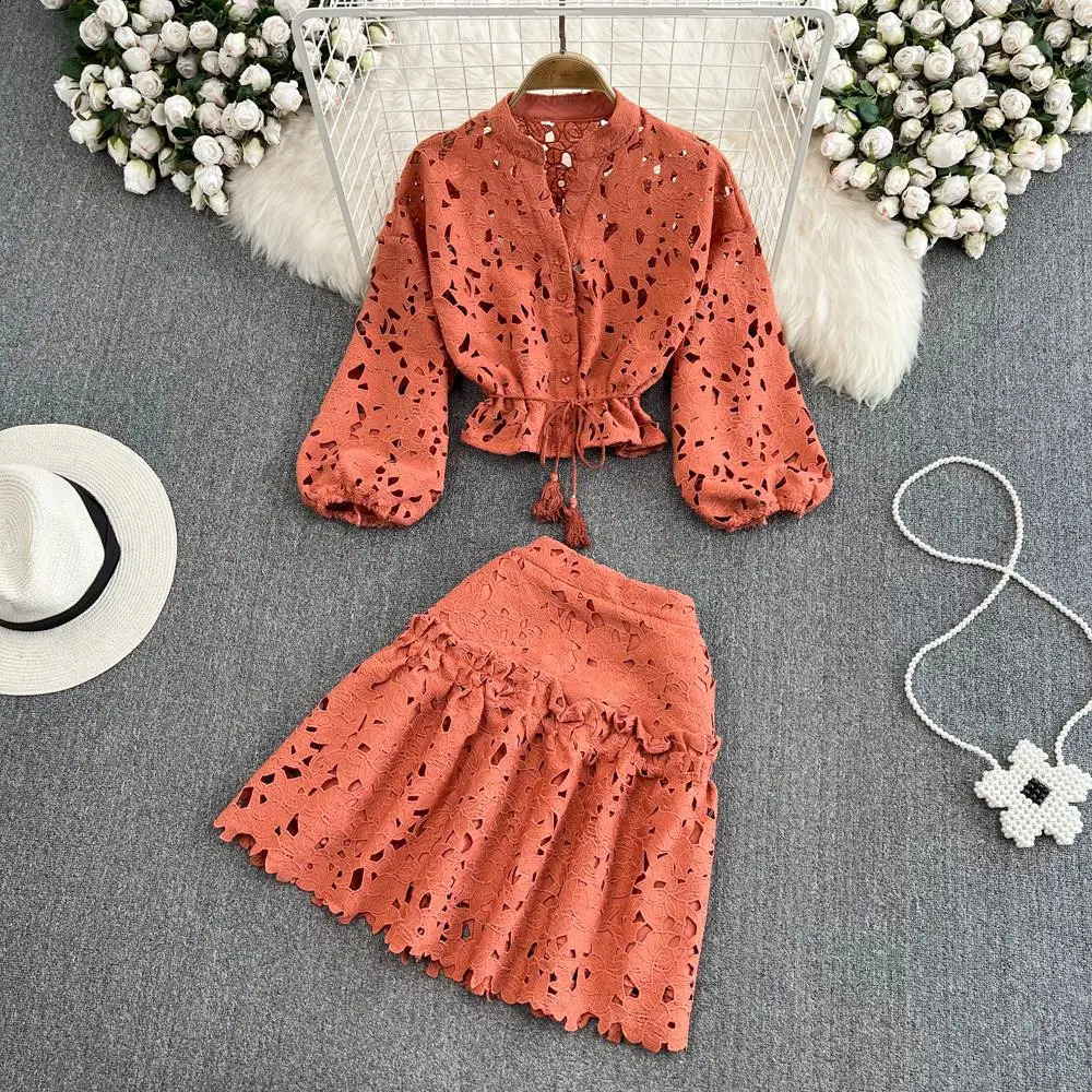 Elegant and chic womens summer Halloween skiing set retro sexy shirt top mini tight fitting outfit Saya two-piece set womens clothing 250420
