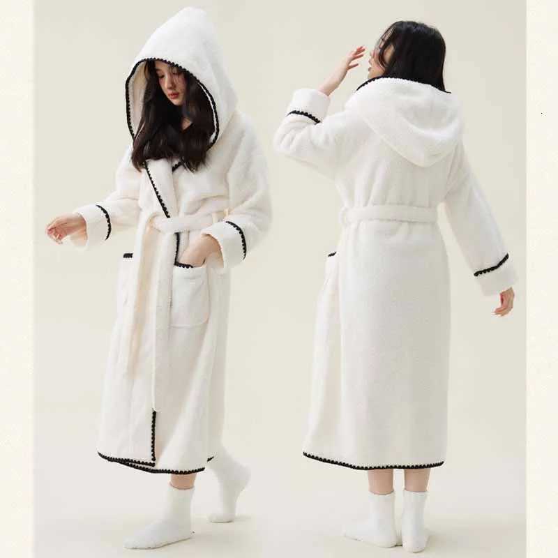 Coral Fleece Thickened Robe Womens Sexy Bathrobe Winter Flannel Solid Color Female Nightgown Kimono Casual Home Wear Sleepwear C251124-image-1085913496