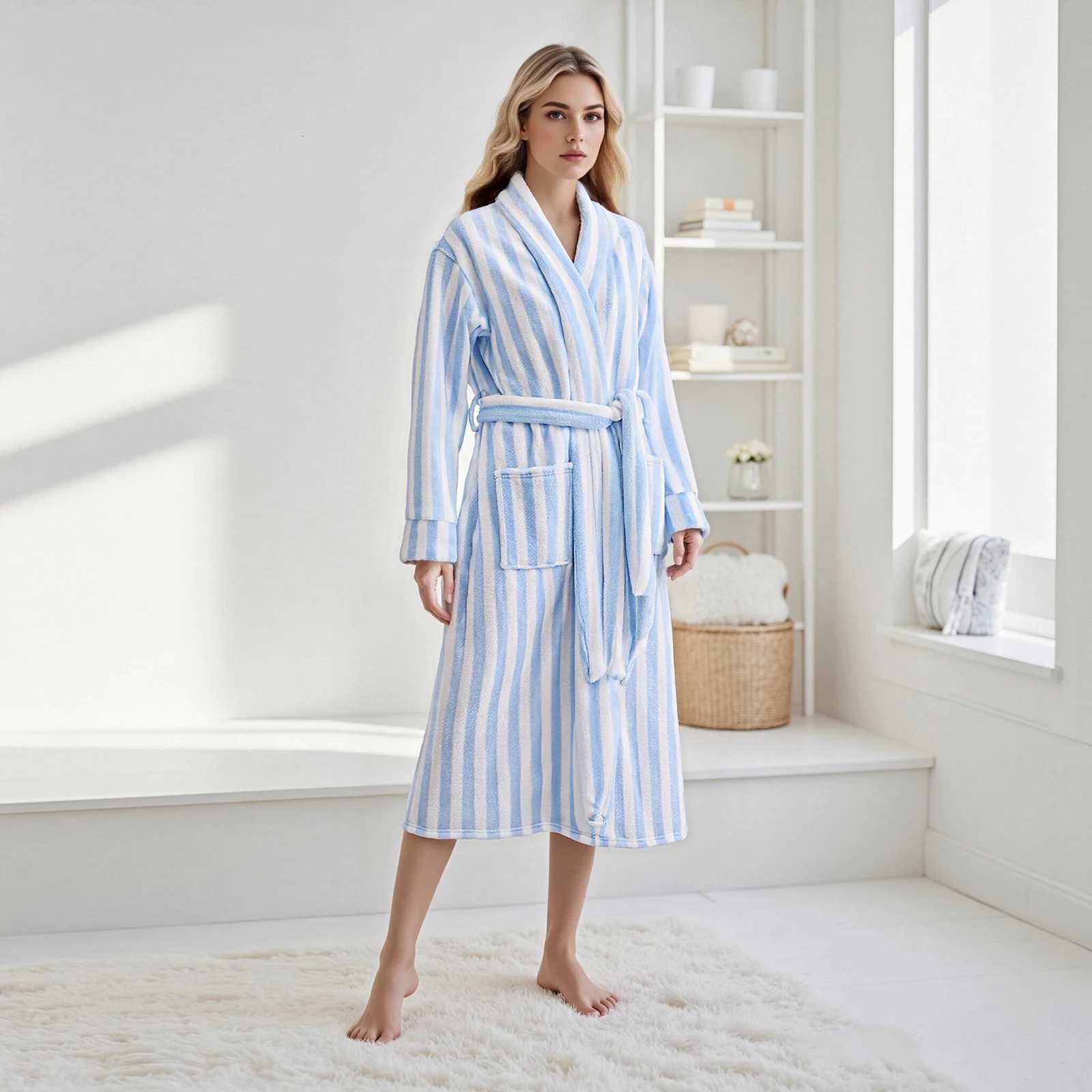 Women Fall Winter Warm Shawl Collar Robe Soft Long Sleeve Pocket Robe Spa Bathrobe Sleepwear Loungewear C251124-image-1085913689