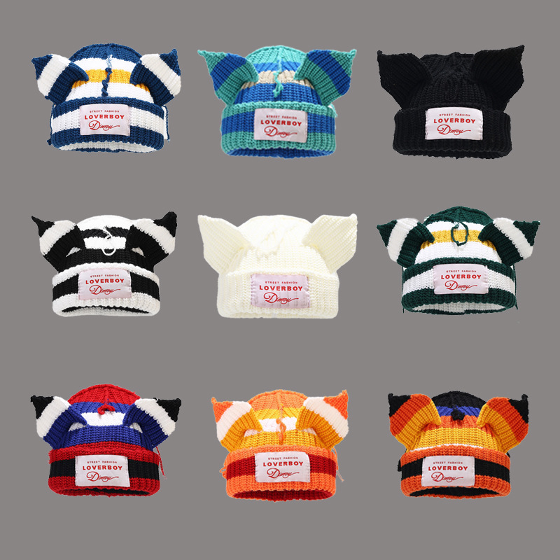 Thickened woolen hat Cute pig ears knitted hat Y2K designer beanie bonnet winter hat luxe mens beanie designer winter hat beanie men hats designers