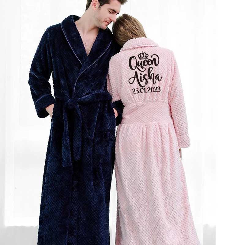 Customize Nama Date Women Men Warm Dobby Coral Fleece Bathrobe Winter Thick Flannel Thermal Kimono Dressing Gown Bride Peignoir C251124-image-1085913559