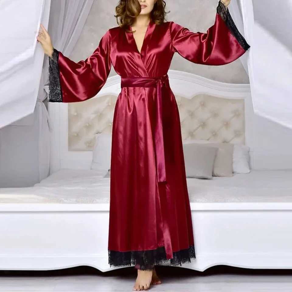 Women Pajama Long Bathrobe Kimono Robe Satin See Though Nightgown Breathable Nightwear Sleepwear Fashion Wedding Dresses C251124-image-1085913083