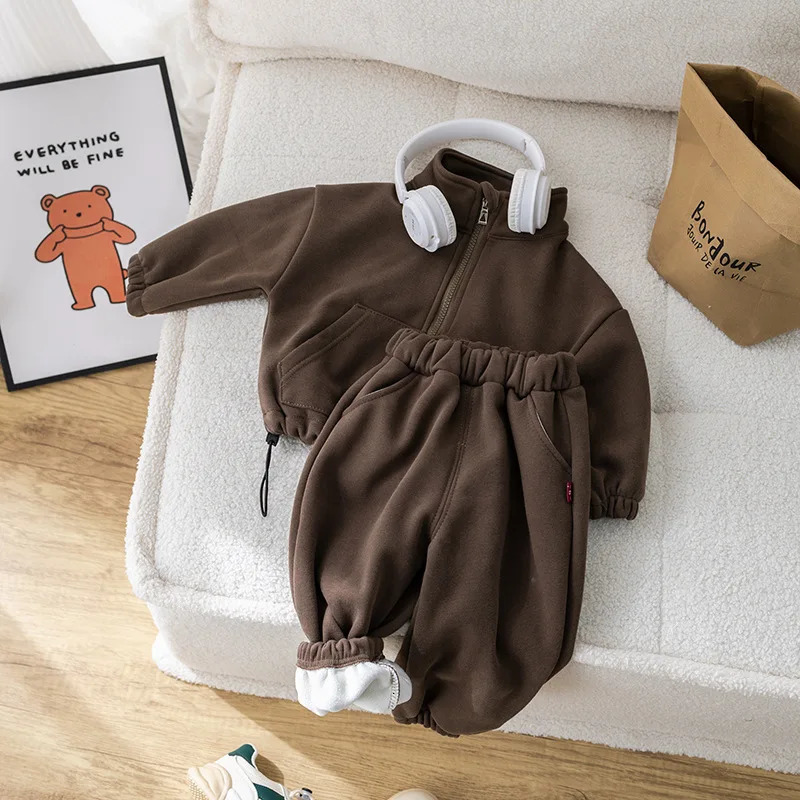 IYEAL Childrens Baby Clothing Sets Winter Fleece Casual 2 PCS Kids Sets Sport Suit for Baby Girls Boys Clothes CoatPants 1-6 Y H25120820-image-1087715173