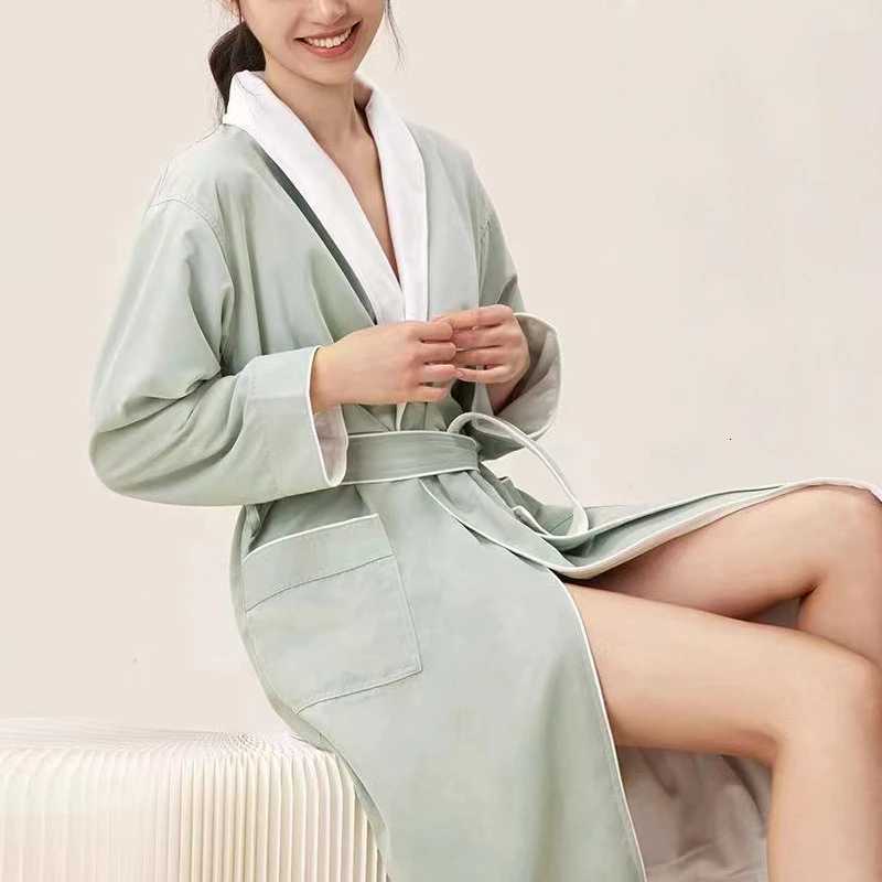 Five Star Hotel Robe Kimono Double Layer Absorbent Bathrobe Dressing Gown FemaleMela Sleepwear Nightgown Intimate Home Clothes J260602-image-1085912859