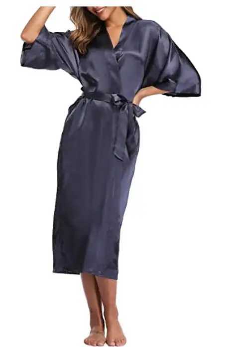 Sexy Women Long Robe With Pocket Wedding Bride Bridesmaid Dressing Gown Rayon Kimono Bathrobe Large Size S-XXXL Night Dress C251124-image-1085913194