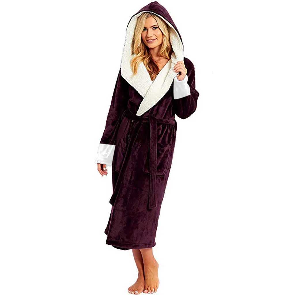 New Style Comfortable Home Clothes Womens Solid Color Long Sleeved Plush Bathrobe With Belt Autumn Winter Underwear Home Suit C251124-image-1085913777