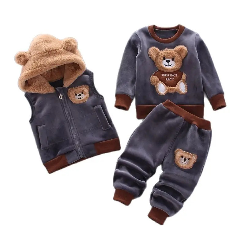 Baby Boys And Girls Clothing Set Tricken Fleece Children Hooded Outerwear Tops Pants 3PCS Outfits Kids Toddler Warm Costume Suit H251208-image-1087662229