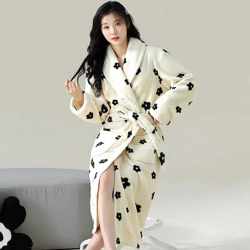 Thicken Flannel Robe Intimate Bathrobe Gown Sleepwear Warm Kimono Nightgown Lady Elegant Home Clothes Long Loungewear Nightwear C251124-image-1085913482