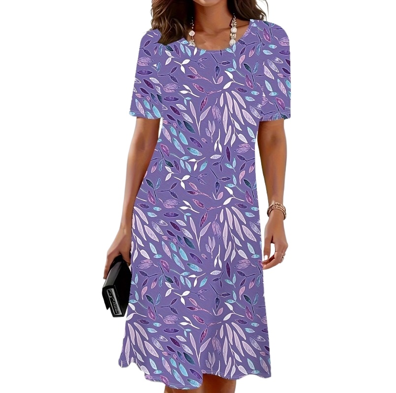 (1018) Robe d'été décontractée pour femmes, col rond, imprimée, élégante, respirante