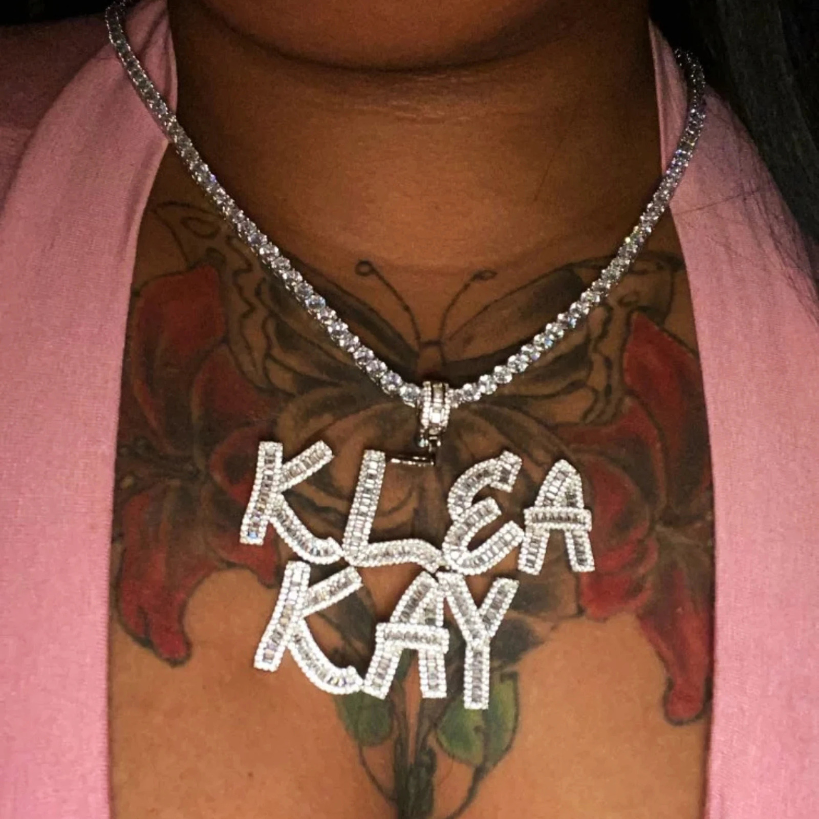 Customized Name Necklace Pendant with Tennis Chain Ice French Bread Letter Necklace Personalized Name Necklace Birthday Gift 250420