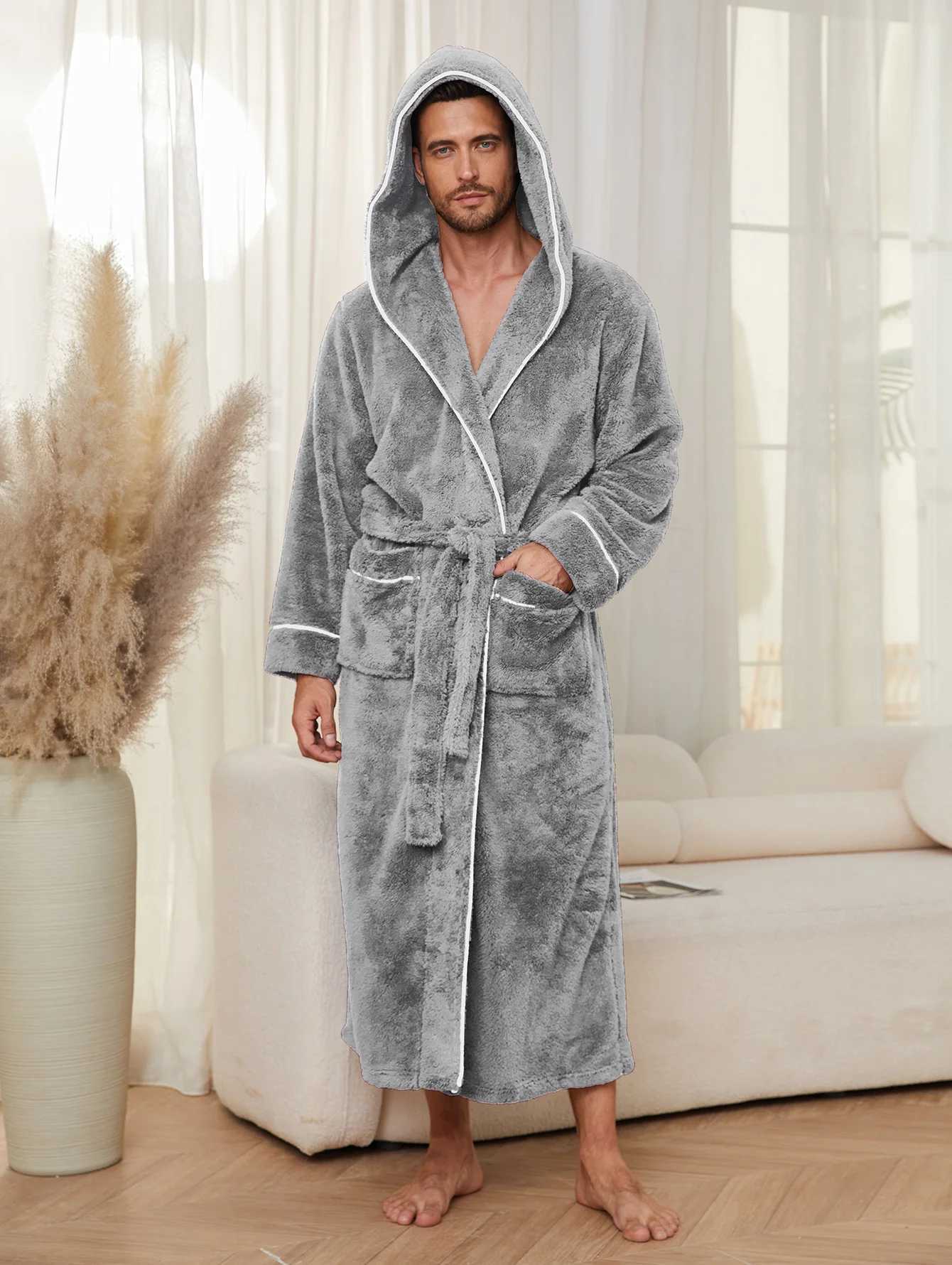 Winter New Arrival Flannel Couples Robes Mens Flannel Bathrobe Pyjamas Womens Coral Fleece Thickened Mid-Length Nightgown C251124-image-1085912980