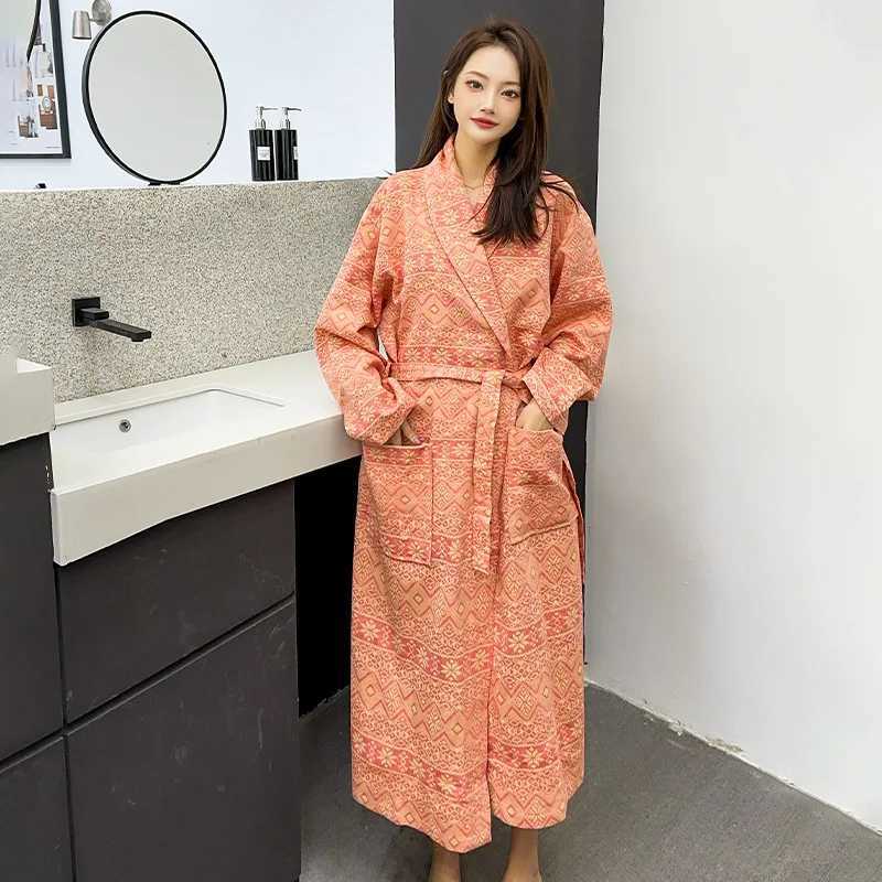 Pure Cotton Wedding Dresses High Quality Autumn Winter Robe For Women Vintage Printed Sleepwear Bathrobe Loose Shower Pijamas C251124-image-1085913604