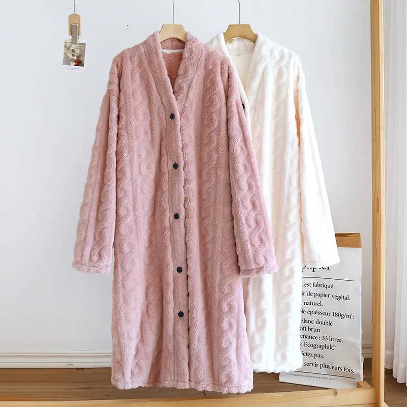 Winter New Flannel Kimono Robe Women Night Gowns Bathrobe Long Sleeve Thicke Sleeping Sleepwear Warm Coral Velvet Pajamas Set C251124-image-1085913631