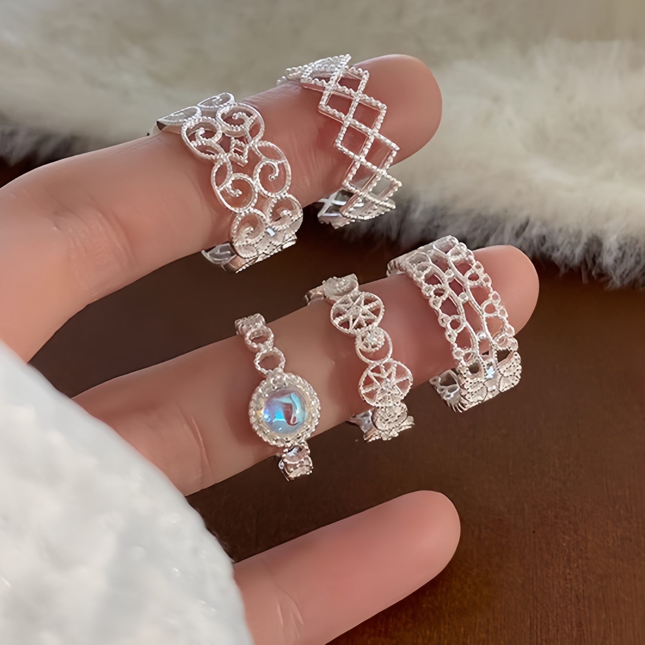 S925 sterling silver fresh and elegant lace ring for women light luxury style High quality gold designer diamond rings designer for women ring me