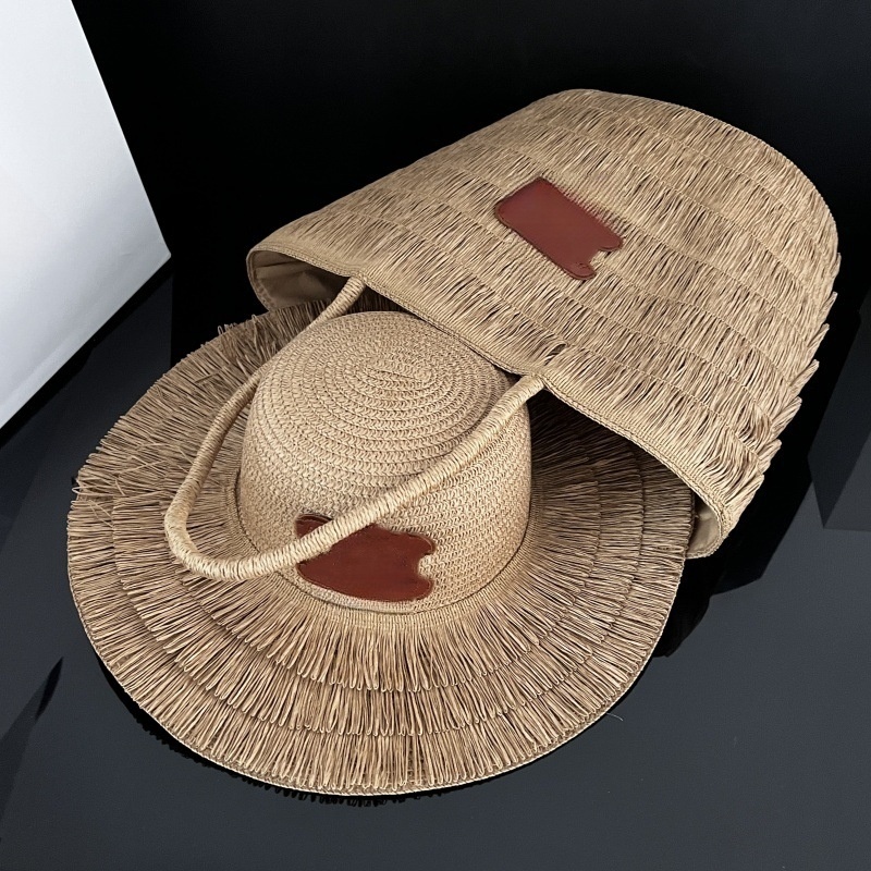 beach designer bucket hat sun hat straw hat with bag two pieces weave hats designers women designer hat for women prevent sun holiday hats designers