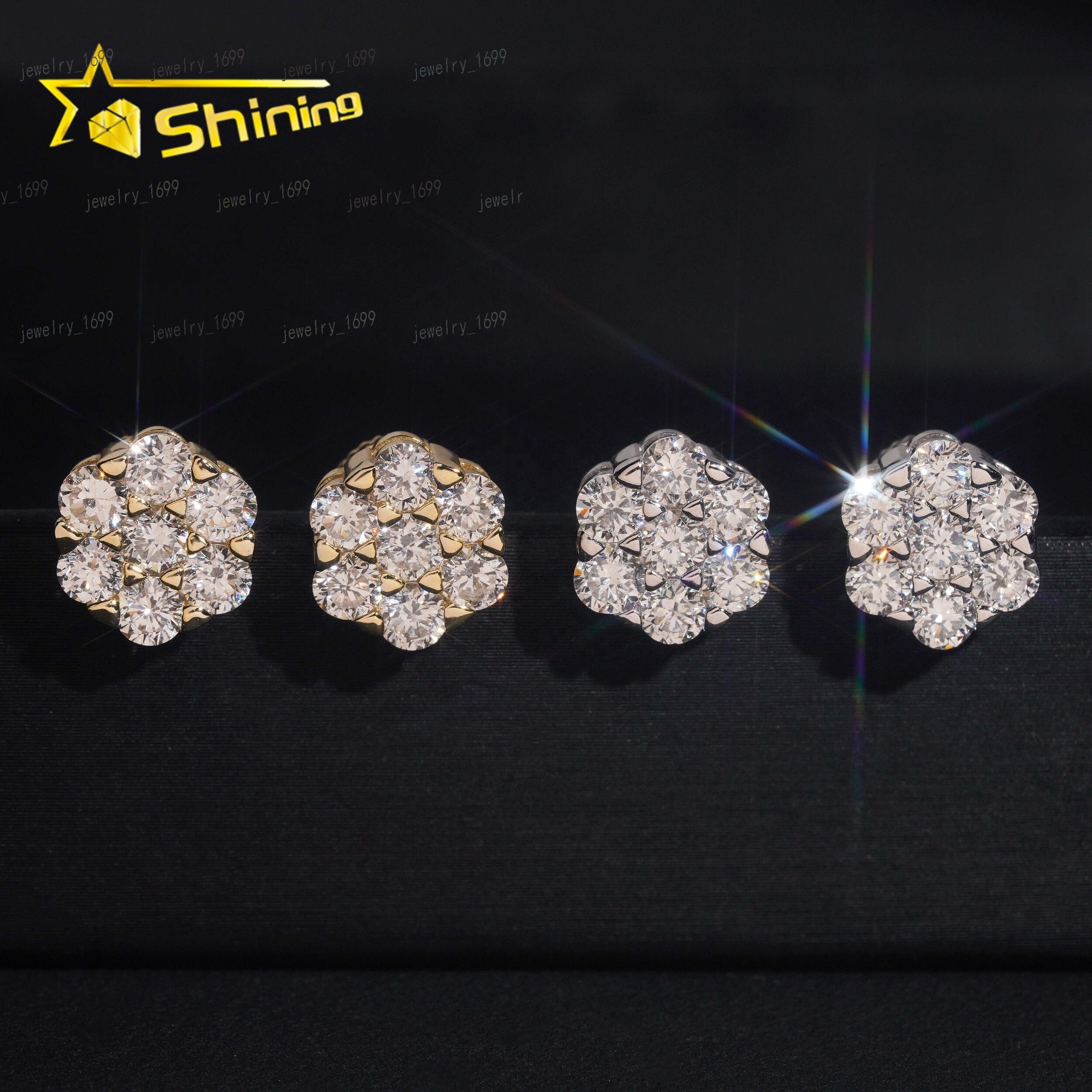 2026 New Arrivals Luxury Fine Jewelry Hip Hop Mens Cluster Flower 925 Sterling Silver Lab Grown Diamond Earrings