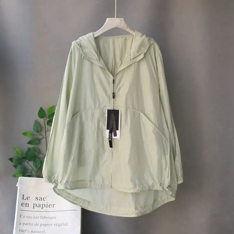 Hooded Loose candy colored pleated sunscreen suit suitable for women with large zipper thin jackets in summer 250418BJ