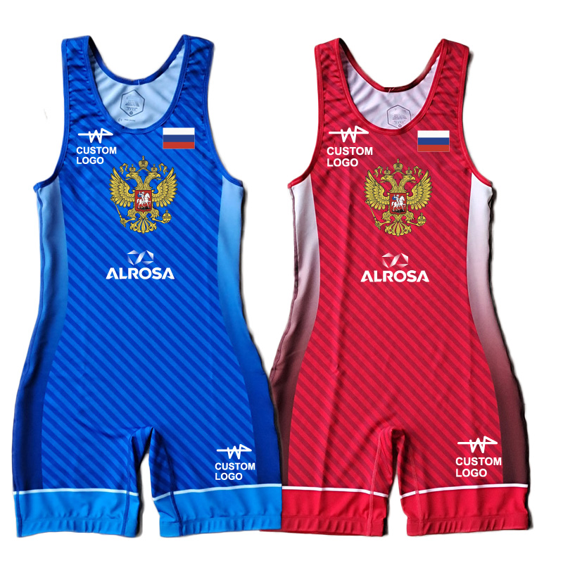Equipo de Rusia, traje de levantamiento de pesas de corte alto, camiseta de lucha libre para hombre, mono de una pieza con logotipo personalizado
