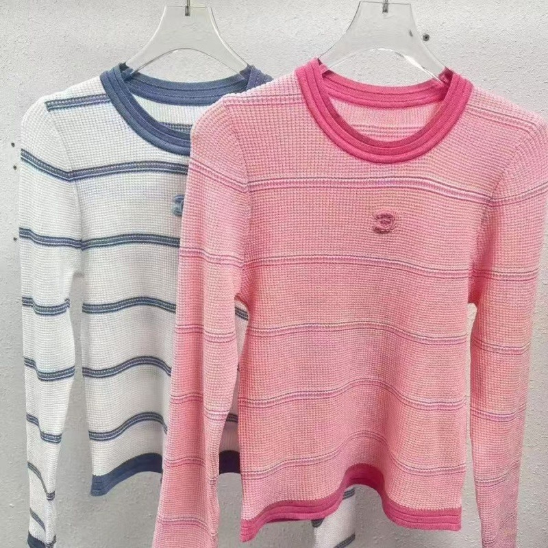 début d'automne haut à manches longues à la mode et polyvalent petit style de parfum nouveau pull à col rond creux tricoté rayé slim fit 2025