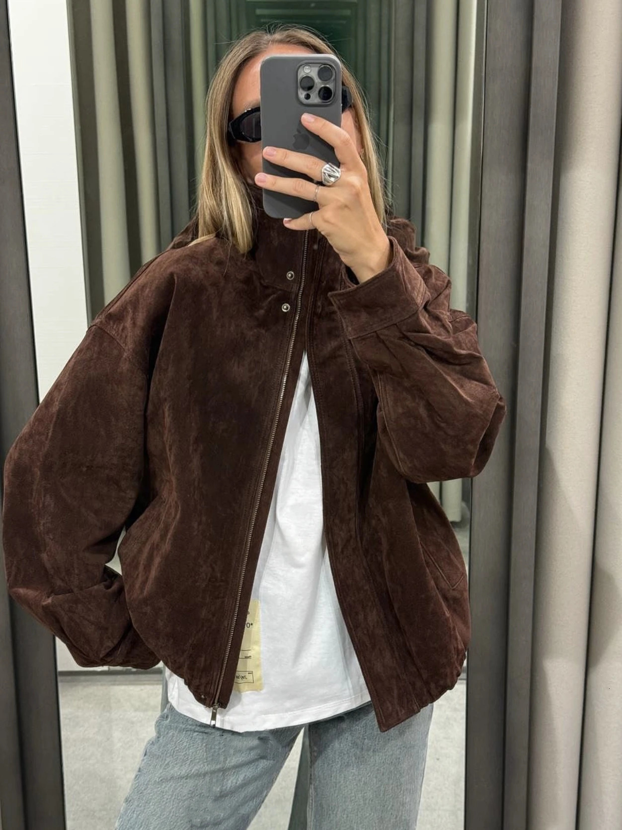 2025 Winter Vintage Brown Suede Loose Jacket Casual Stand Collar Pocket Thick Coat Autumn Warm Women Overcoat Streetwear 251124