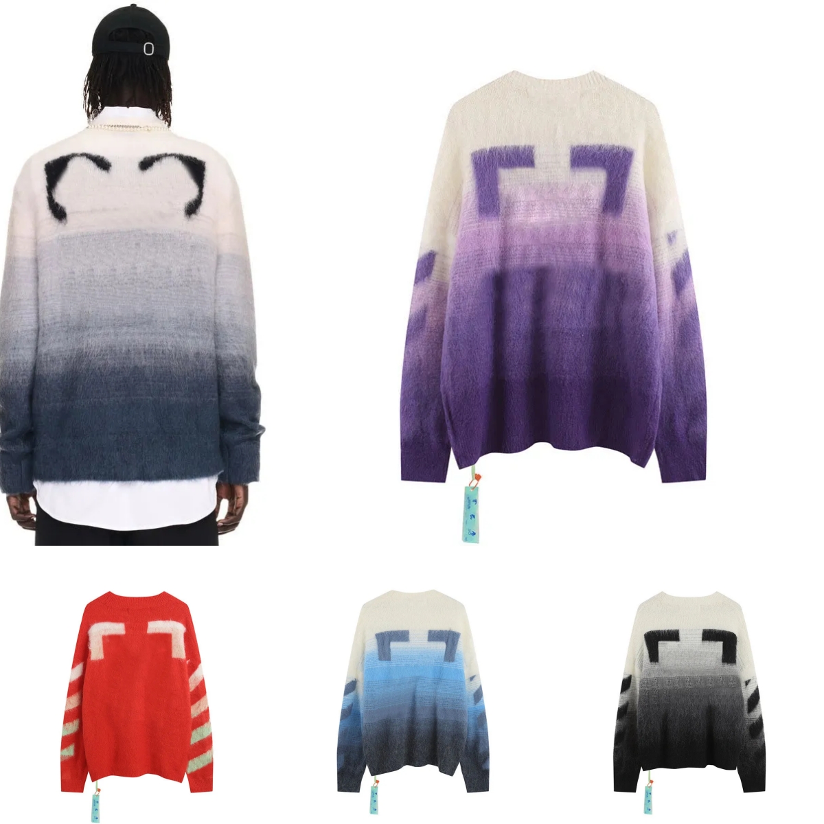 off Autumn mens cardigan designer winter mohair sweaters gradient printed womens loose knit sweater top casual couples pullover jumper