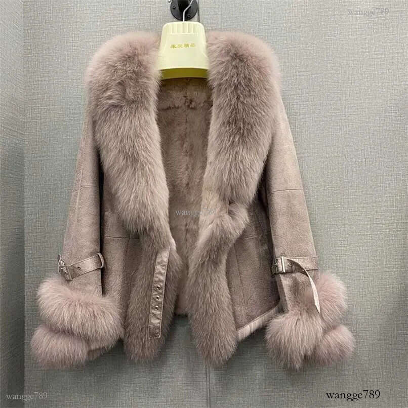 Winter Real Fur Coat Genuine Rabbit Skin Leather And Fur Jackets With Natural Fur Collar Ladies Outwear Oversize 211019