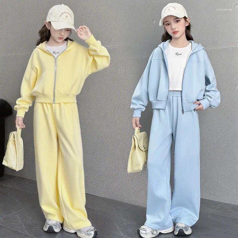 Clothing Sets Autumn Children Girls Clothes Set Teenage Hoodied Pullover Solid Top u0026 Pants Bottom 2pcs Kid Sweatshirts Fashion Tracksuits H25-image-1087662584