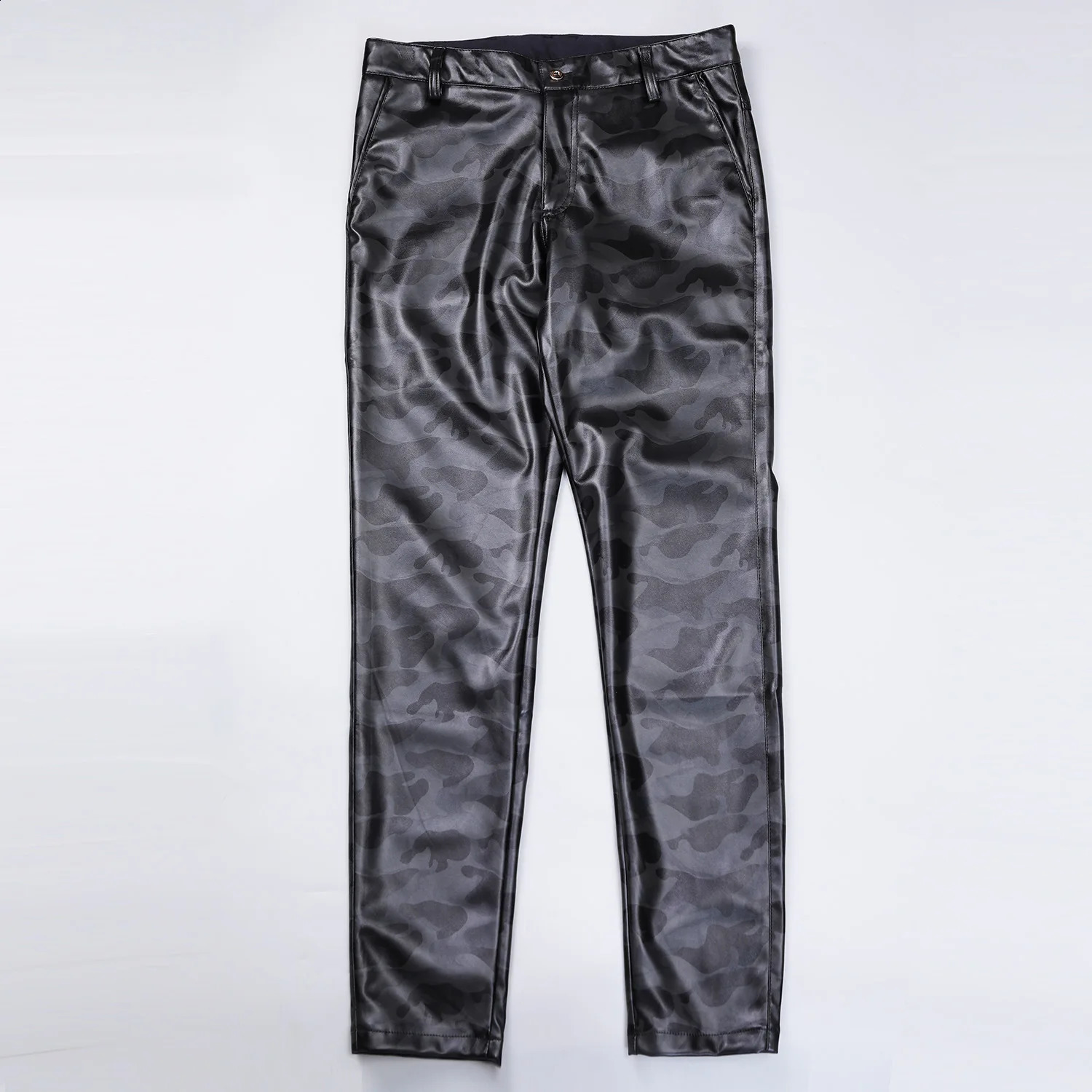 2023 Mens Subsection Youth Pu Leather Camouflage Pants Mid Waist Strength Waterproof Artificial Trojan Horse 250409Z