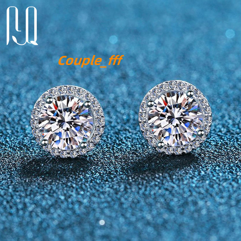PYQ Halo Cute Moissanite Earrings Korean Chunky 925 Silver Earrings With GRA Certificate Moissanite Earrings