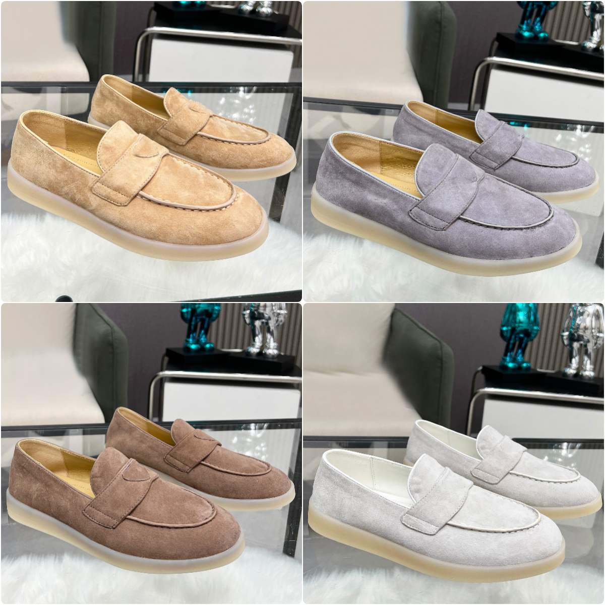 Chaussures designer Saint-tropez Mandin Fashion Charms Femmes décontractées Suede Mule Mule en cuir Triangle Mark Robe Baotou Slippers Size 35-45