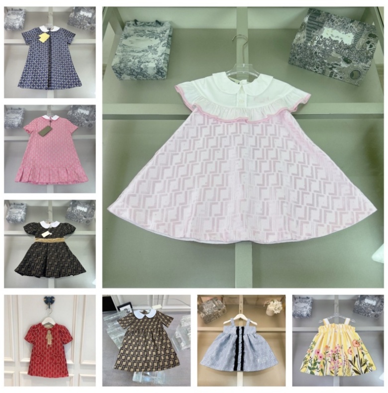 Girl's Dresses casual cotton flower dresses babies designer princess luxury dress skirts baby childrens clothes set Size 90cm-160cm L22