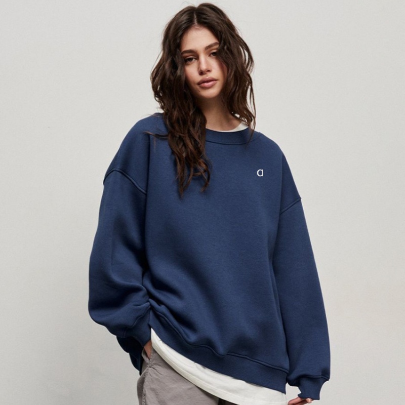 A1438 Sweat à capuche ample avec logo 3D pour femme - Pull surdimensionné en polaire avec design de couleur unie - Manteau confortable unisexe en
