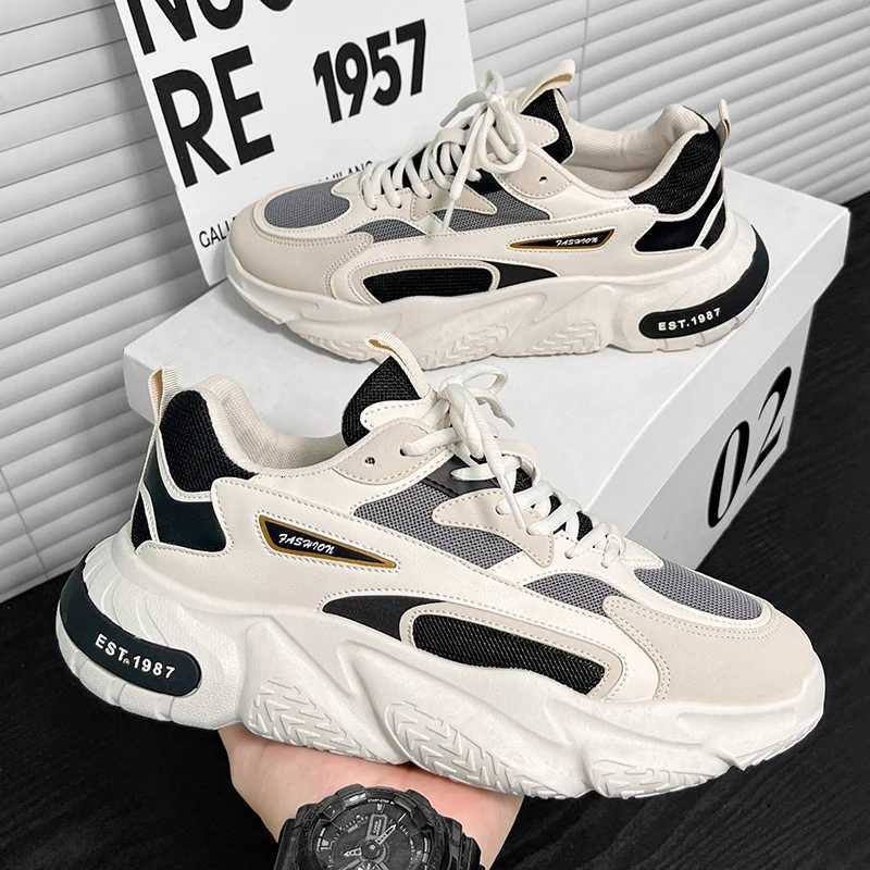 Thick Sole Versatile Clunky Sneaker For Men 2023 New Trend Mesh Lace Up Breathable Casual Sports Shoes Increased Soft Soles Z251125