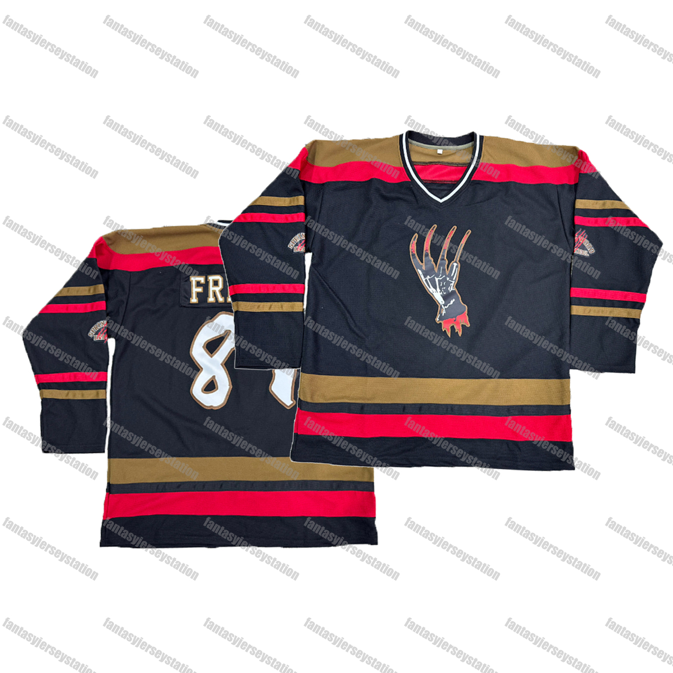 in stock 84 freddy a nightmare on elm street horror pack movie jersey black embroidered letter number design polyester mens retro classic sportswear