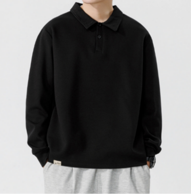 362 Men Long-sleeved Autumn and Winter Heavy Loose Solid Color Lapel Youth Casual
