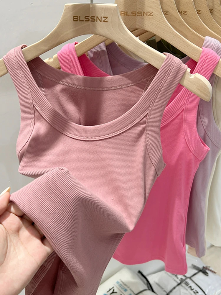 Zjaiss womens solid round neck ribbed vest womens vest summer basic elastic vest O-neck solid vest 250418