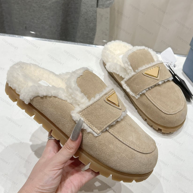 Top Quality Suede Shearling Slippers Mules Designer Flatform Slippers Fashion Fluffy Furry Slipper Winter Warm Shearling Sandals Size 35-41