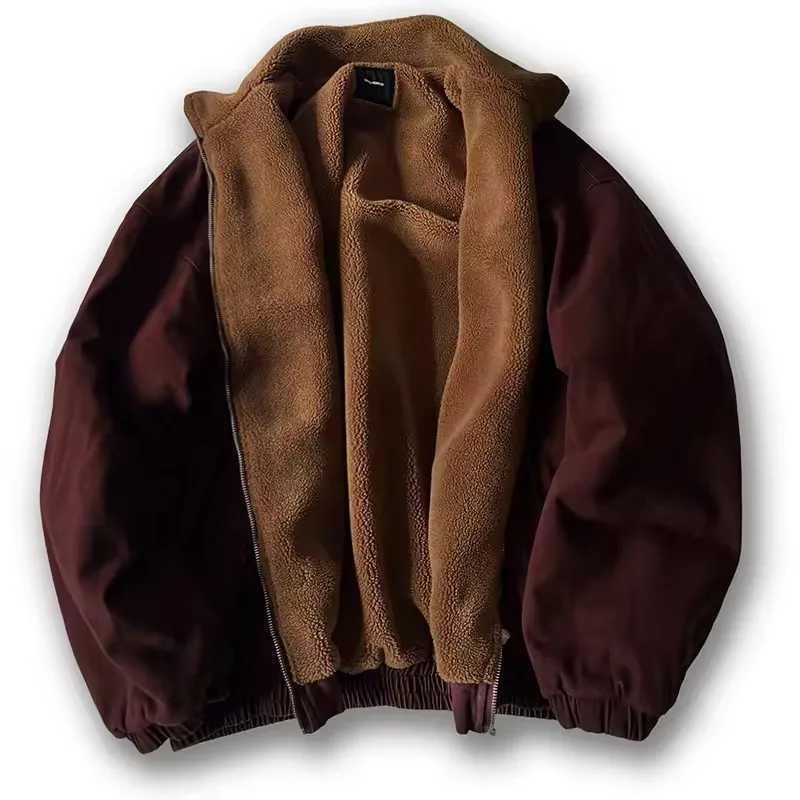 Japanese Vintage Polar Fleece Jacket Men Winter Thick Jacket American Streetwear Loose Couple Trendy Warm Coat MaleW251125