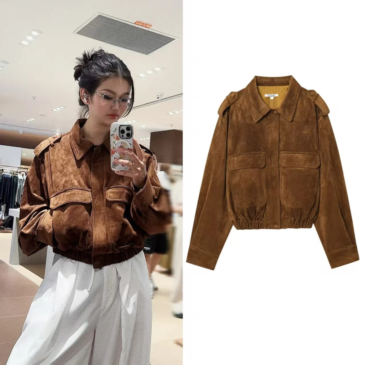 Womens jacket 2025 Autumn Style Camel Color Long Sleeve Vintage Suede Pocket Decorated Work Jacket Casual Fashion 251124 60