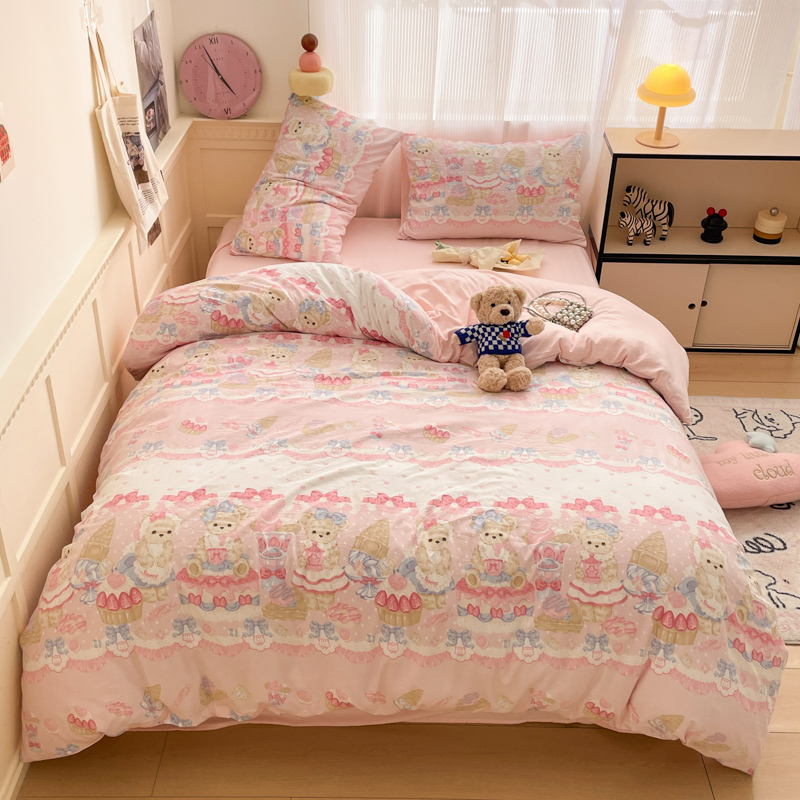 Luxurious Soft Cotton Bedding Set Featuring Delicate Lace Trim for a Cozy Sleep Experience-image-1055234786