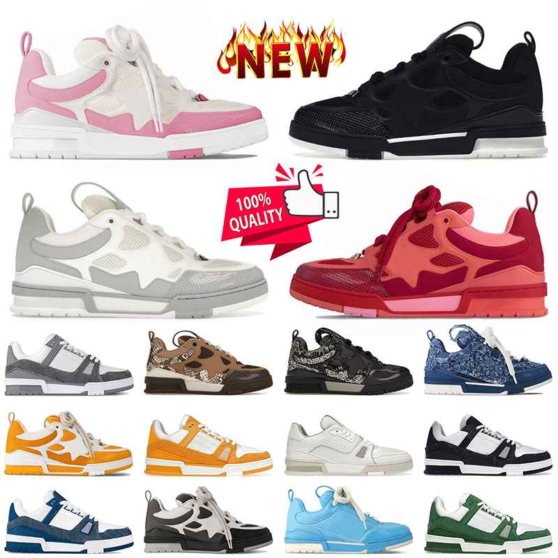 Top Quality Women Mens Designer Casual Shoes New Virgil Skate Sneakers Platform Calf Leather Denim Black White Pink Green Blue Luxury Plate-forme