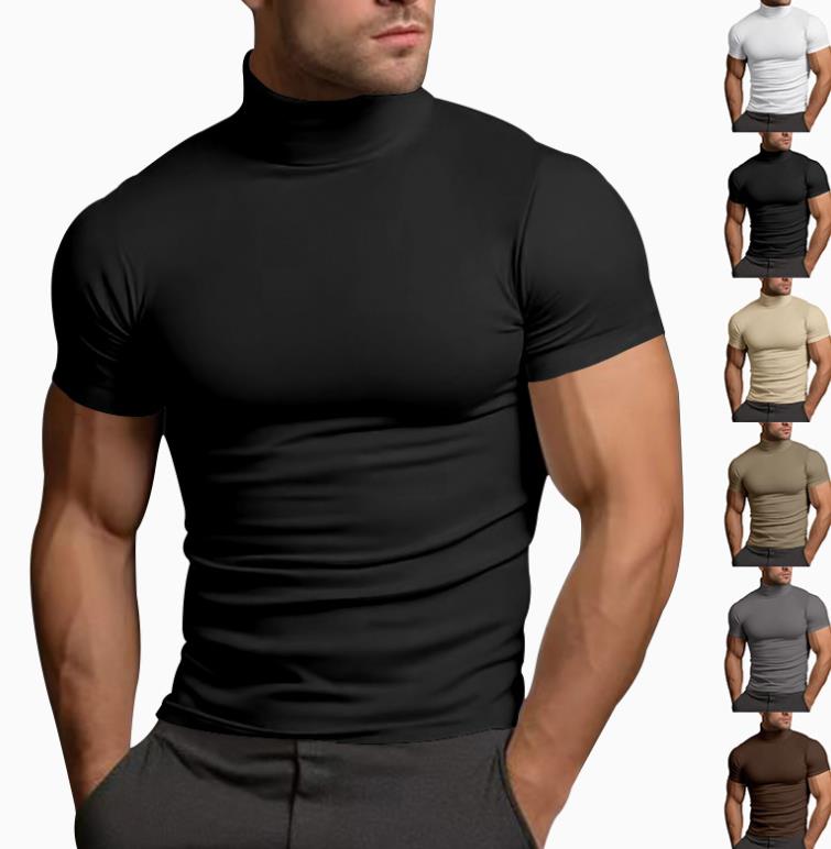 Couleur de couleur une chemise de base à manches courtes à manches courtes pour les hommes à l'été 2025, t-shirt à col haut serré