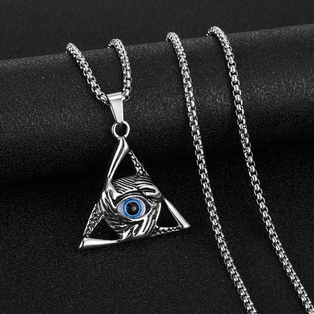 Gothic Vintage Evil Eye Pendant For Men Stainless Steel Punk Hip Hop Fashion Triangle Necklace Unique Amulet Jewelry Wholesale designer necklace for