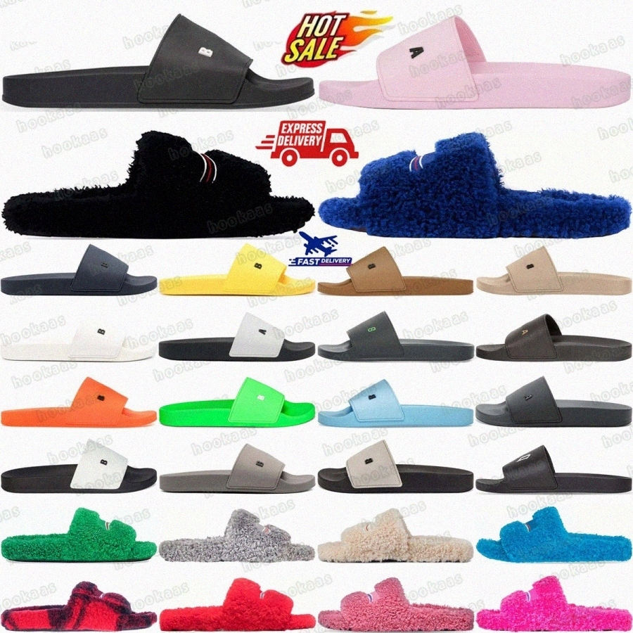 designer Furry slides Pool Slide slippers Paris shoes Logo City Black Sky sliders Fluo Orange Pink Mint Blue Red White Green WomensxfiI#-image-931306631