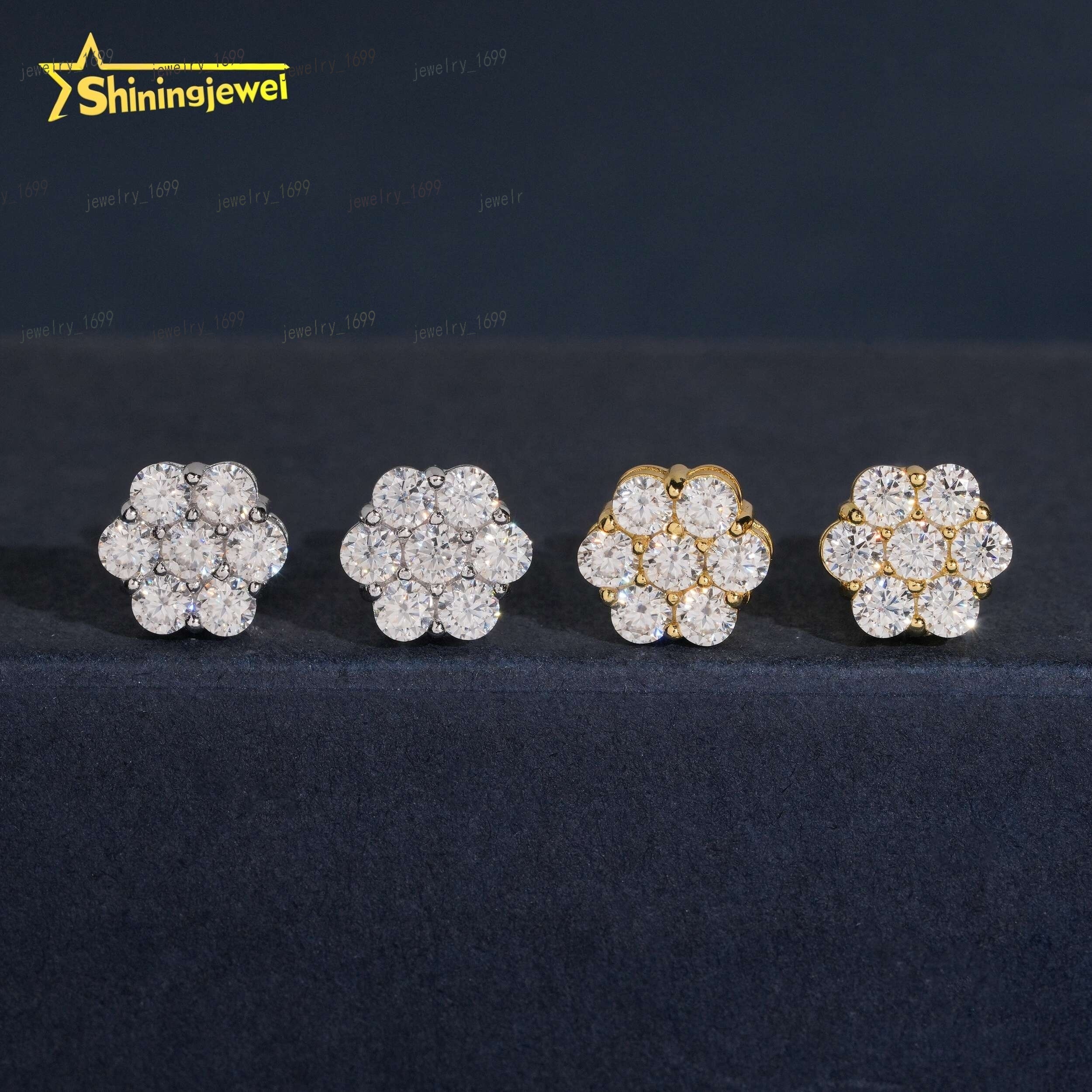 Hot Sale Fine Jewelry Hip Hop Pass Diamond Tester Cluster Flower 925 Silver Moissanite Earrings