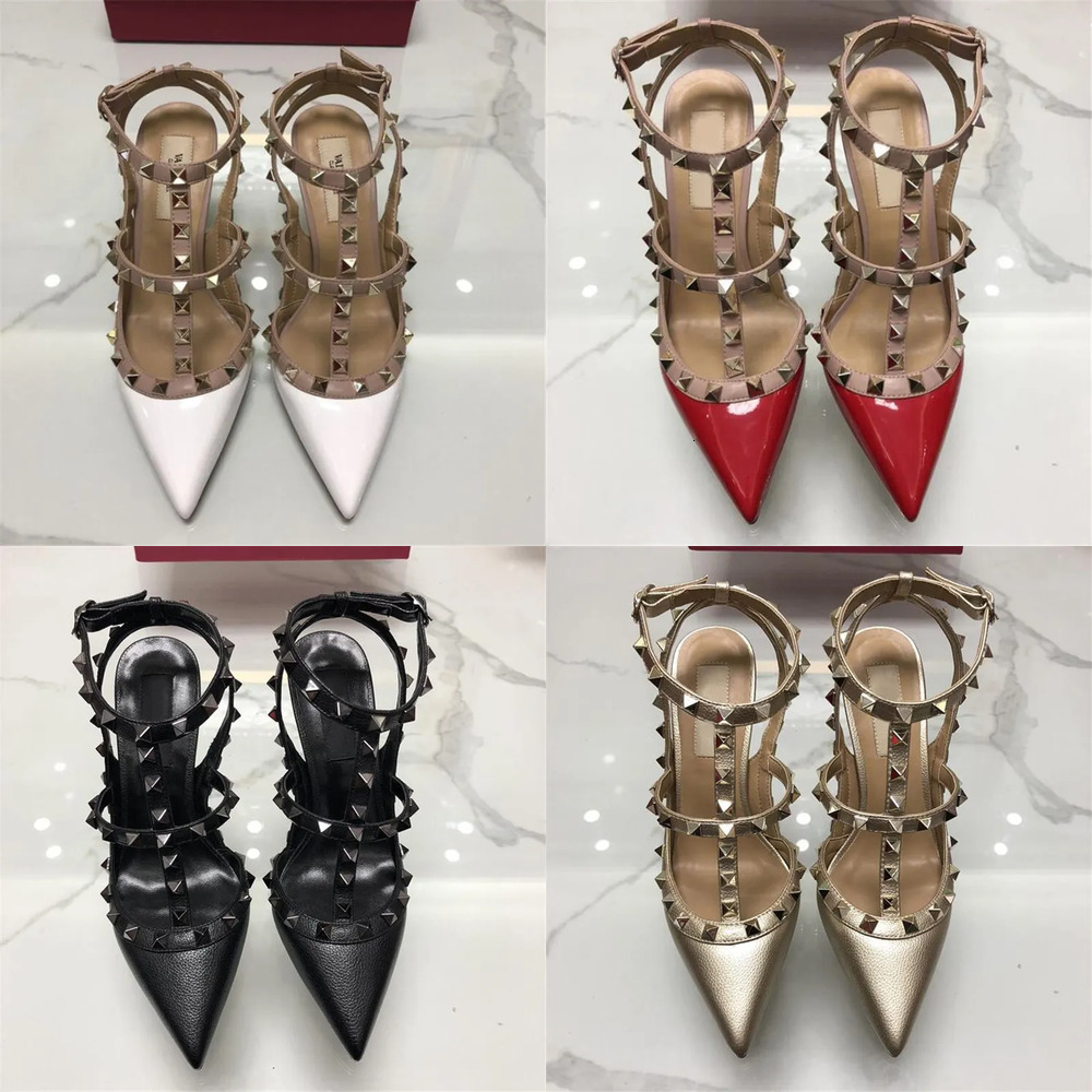 designer chaussures sangle 10cm talons hauts sandales rivets robe chaussures valentine chaussures designer bout pointu en cuir verni femmes clout
