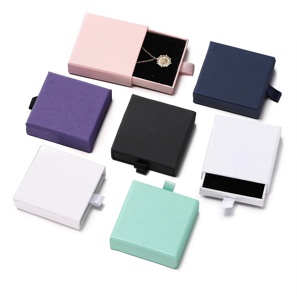 Tiroir créatif bijoux emballage boîte collier bague boucle d'oreille bracelet organisateur de stockage présentoir couleur unie papier coffrets ca